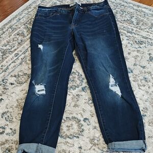 refuge dark indigo distressed women’s boyfriend jeans